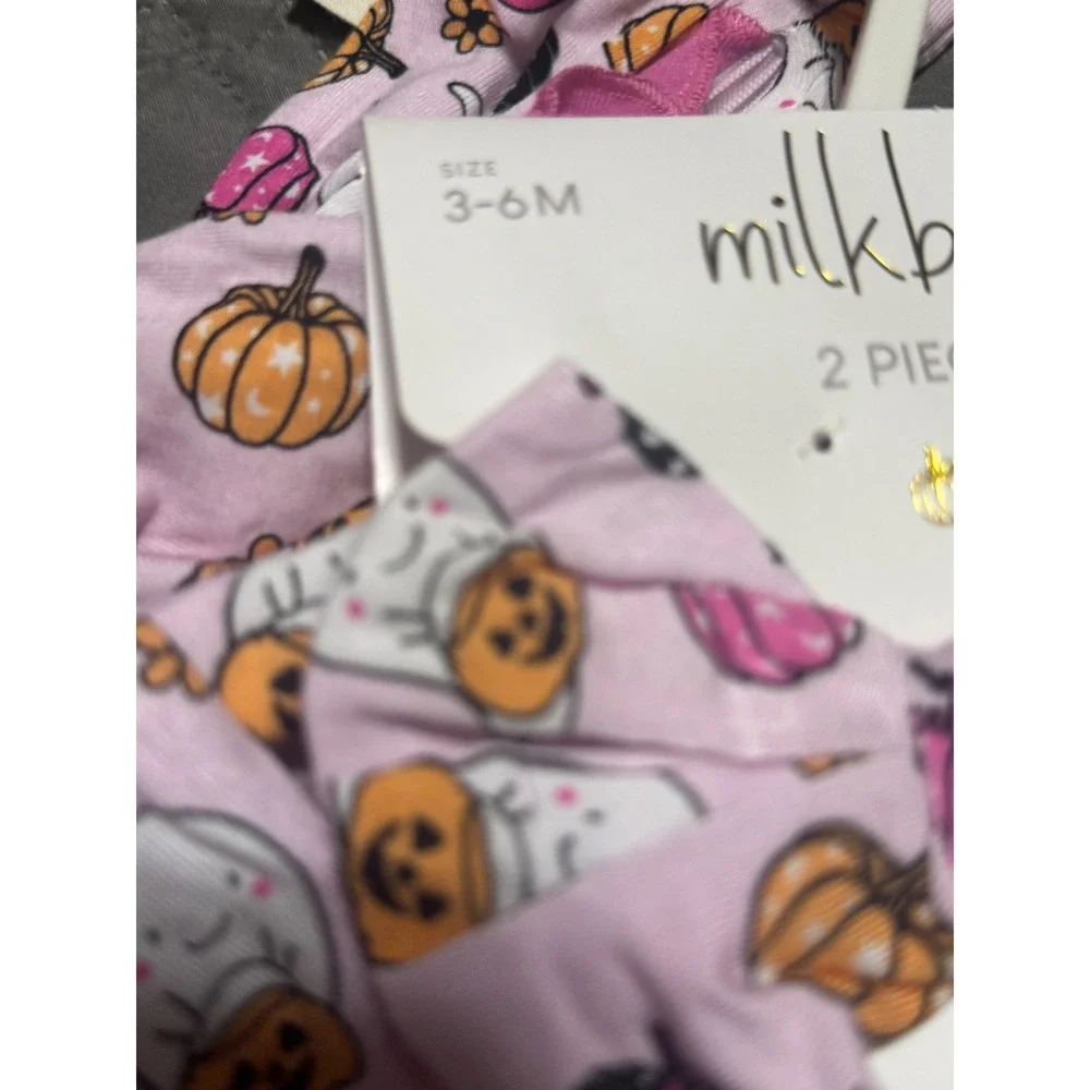 Milkberry Pink Bamboo Halloween Ghost Pumpkin Footed Sleeper & Headband Set 3-6M